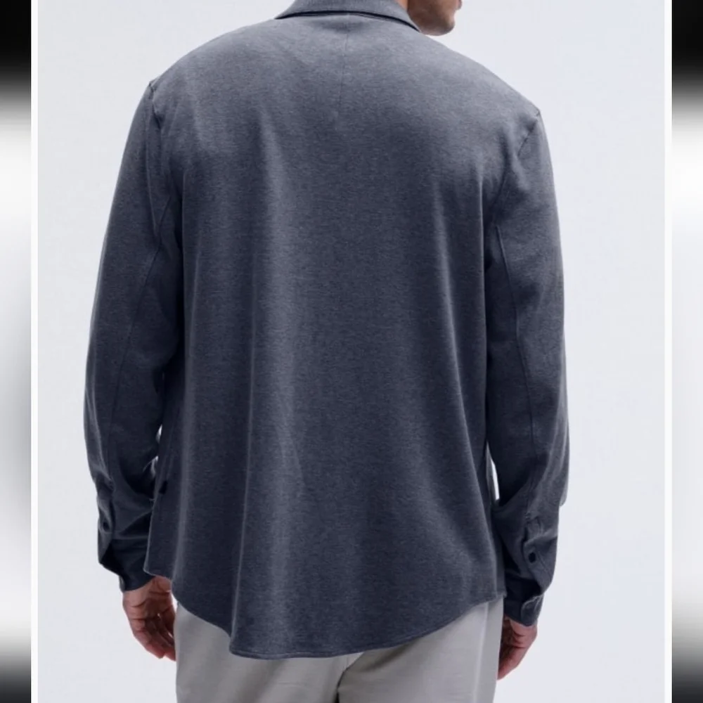Lululemon Men's Soft Knit Overshirt Grey/Navy Button-Up Shirt Jacket Size XL